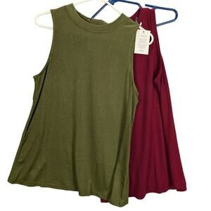 Pair 2 Kikiberry Shirts Womens Medium Red and Green Zip neck Sleeveless Tank Top